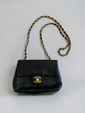 CHANEL Vintage Black Lambskin 24K Mini Flap Crossbody Bag